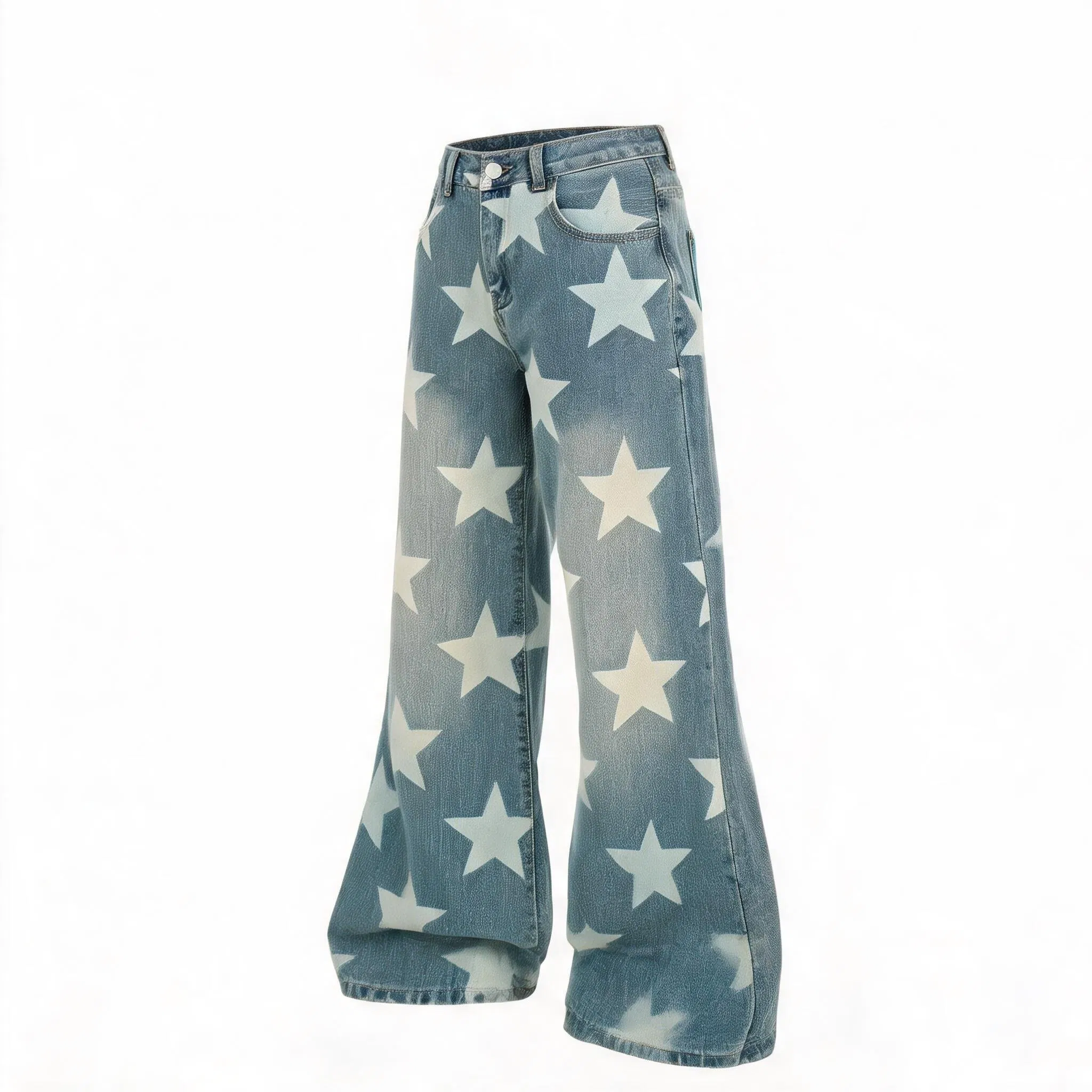 Fabricante de Jeans Masculinos Personalizados por Atacado, Flare Empilhado, Lavagem Escura, Denim Stretch, Estampa de Grafite, Lavagem Ecológica, Para Todas as Estações, Pedido de Teste, OEM, ODM, Logotipo Personalizado