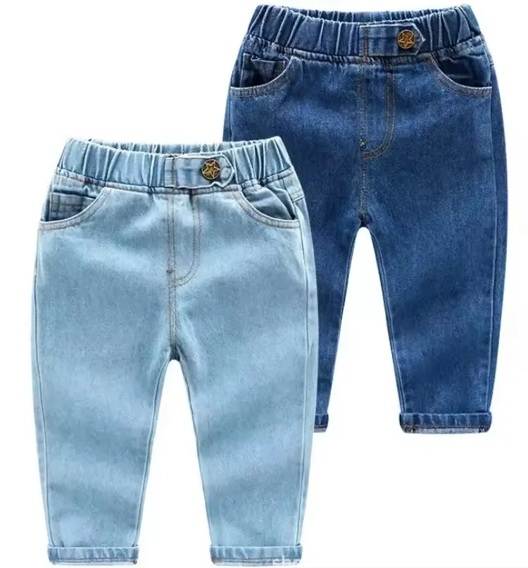 Venda por atacado de calças jeans retas lisas e coloridas para meninos