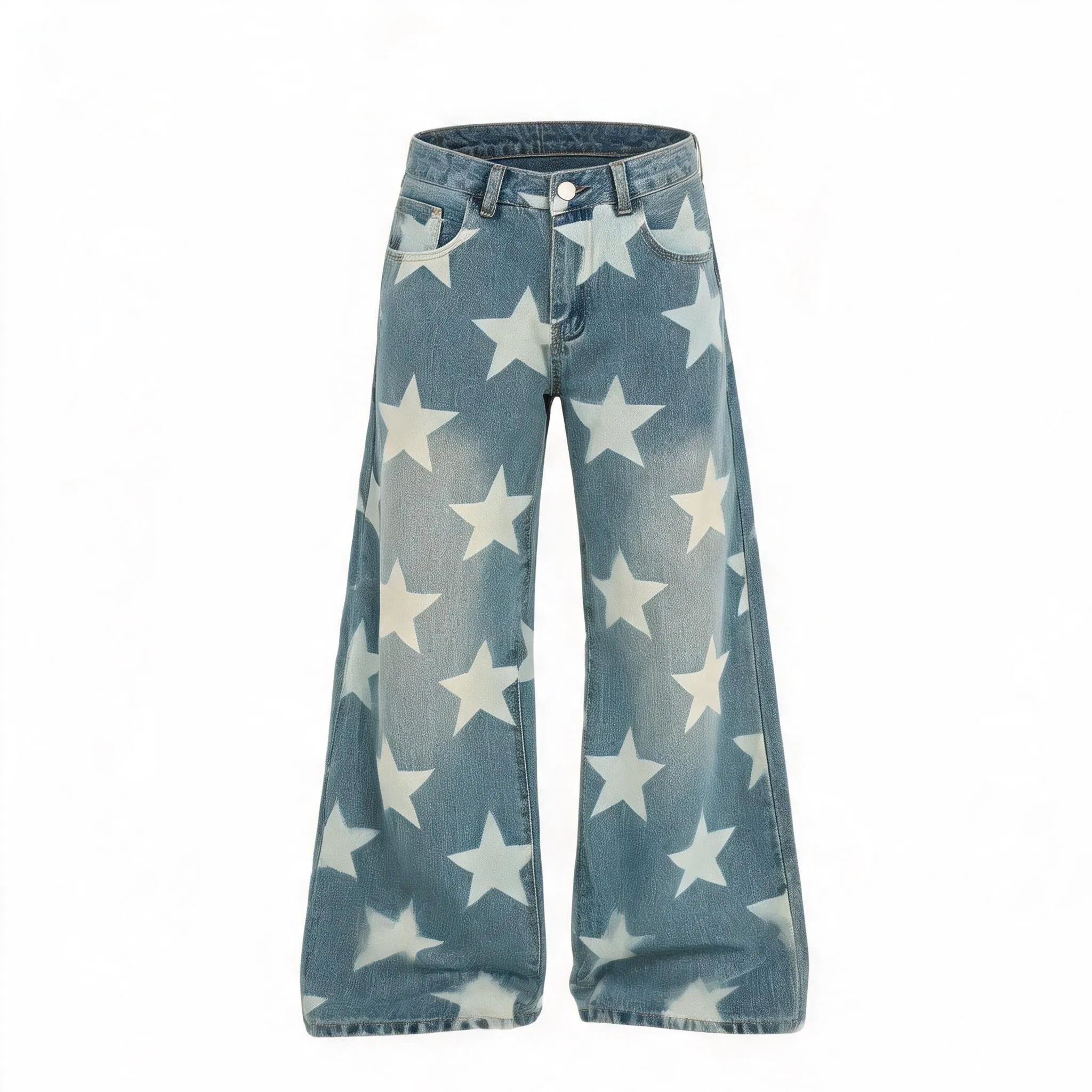 Fabricante de Jeans Masculinos Personalizados por Atacado, Flare Empilhado, Lavagem Escura, Denim Stretch, Estampa de Grafite, Lavagem Ecológica, Para Todas as Estações, Pedido de Teste, OEM, ODM, Logotipo Personalizado