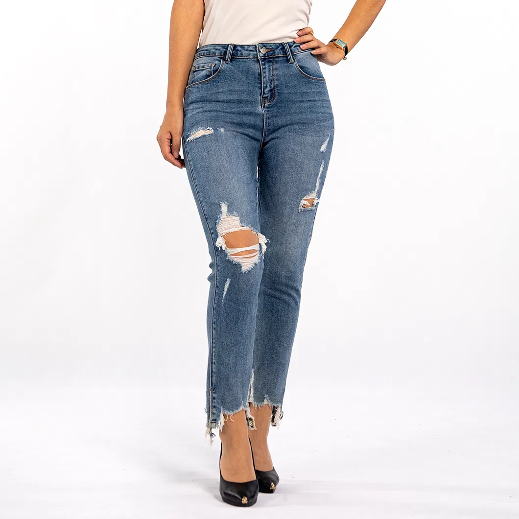Calças jeans boyfriend slim desgastadas vintage de verão com buracos para mulheres