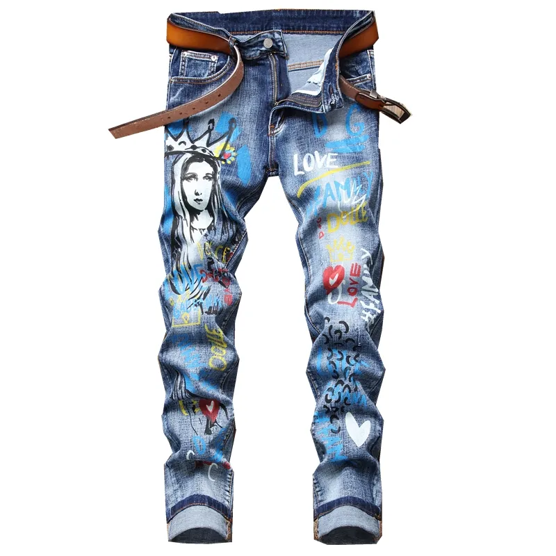 Calças Jeans de Cintura Alta Femininas com Estampa Retrô, Estilo Confortável para Primavera Verão XL