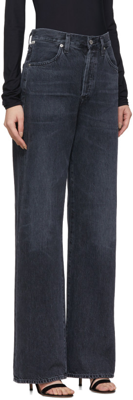 Calças de Jeans de Cintura Alta Relaxadas e Largas para Mulheres com Preto