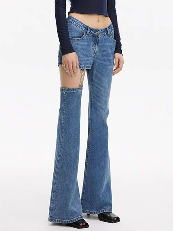 Calça Jeans Flare Feminina com Metal da Ladies Street