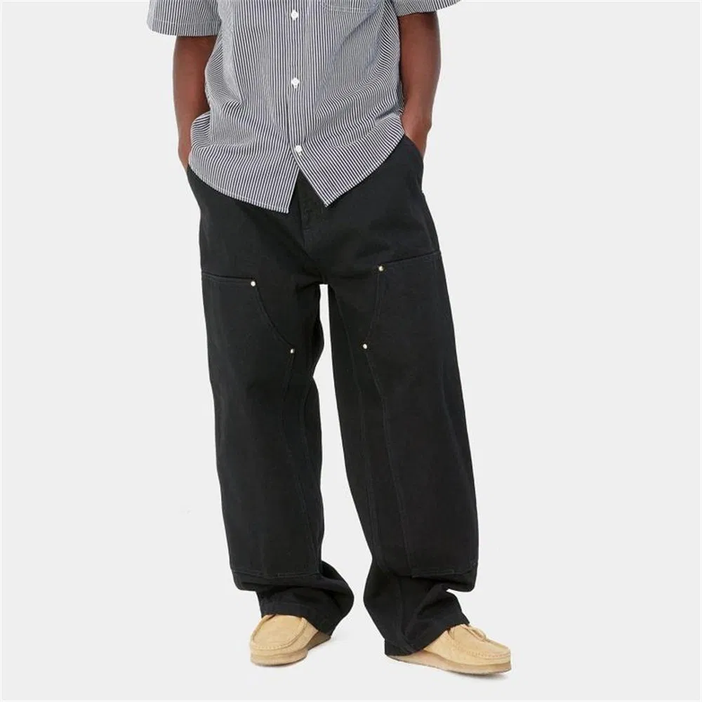 Calças de Trabalho de Cintura Alta com Logo Personalizado, Calças Retas, Ajuste Solto, Jeans de Pilha, Calças Cargo Largas e Baggy