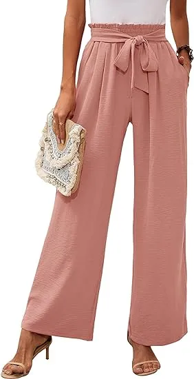 Calças de Algodão Soltas de Cintura Alta para Mulheres, Perna Larga, Estilo Fashionável