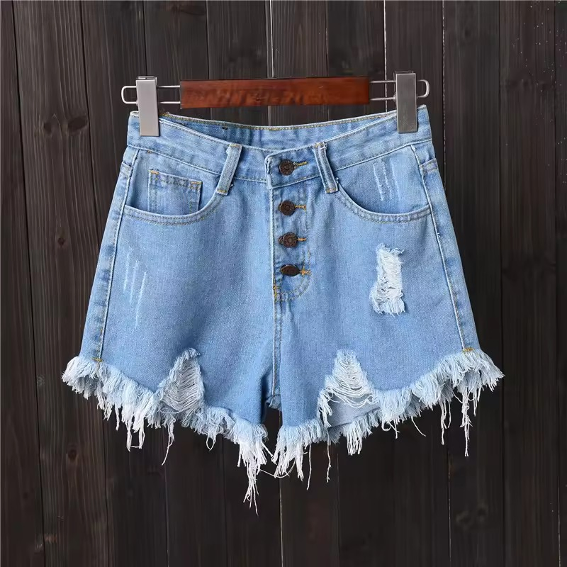 Shorts Casuais de Denim Femininos de Cintura Alta Retro Artificial com Ajuste Slim