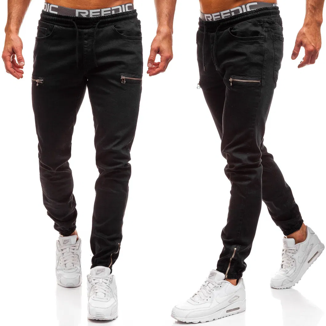 Calças esportivas com zíper para homens, estilo casual, com acabamento fosco