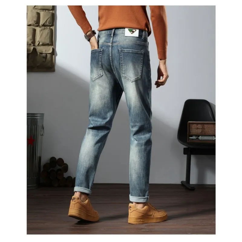 Calças jeans masculinas vintage de outono