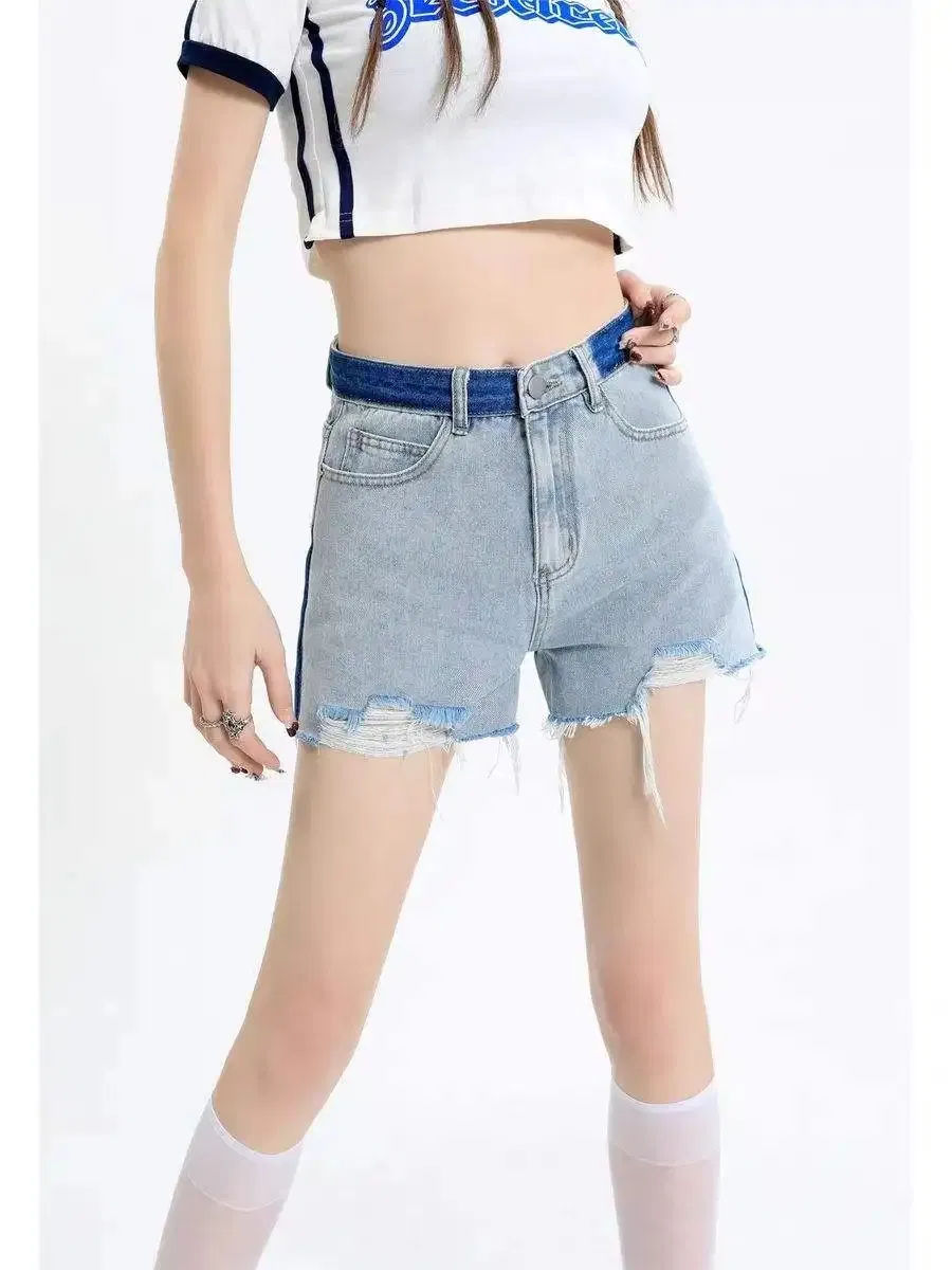 Calças Jeans Femininas de Verão de Cintura Alta com Strass, Largas e Desbotadas