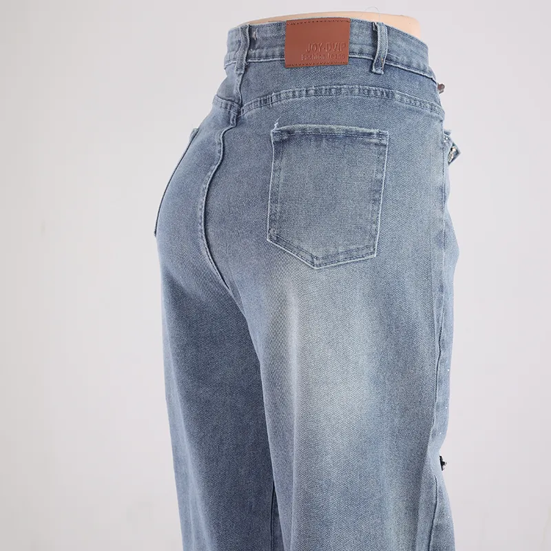 Calças de Jeans Femininas Ripped Slim Sexy com Padrão em Forma de Coração para Mulheres com Perna Reta