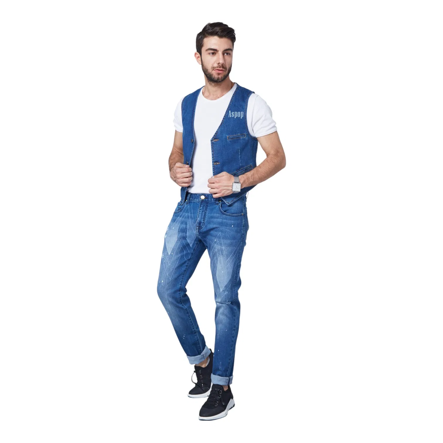 Jeans Clássicos de Perna Reta em Denim Lavado, Tailored para Eventos Casuais de Negócios, Traje de Escritório, Conforto de Fim de Semana e Moda Sofisticada para o Dia a Dia Masculino