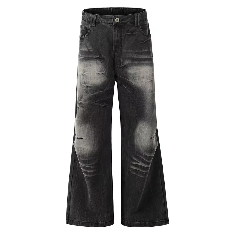 Fabricantes Spray Tingimento Desgastado Novos Calças Jeans Masculinas com Cordão Lavagem Casual Largas