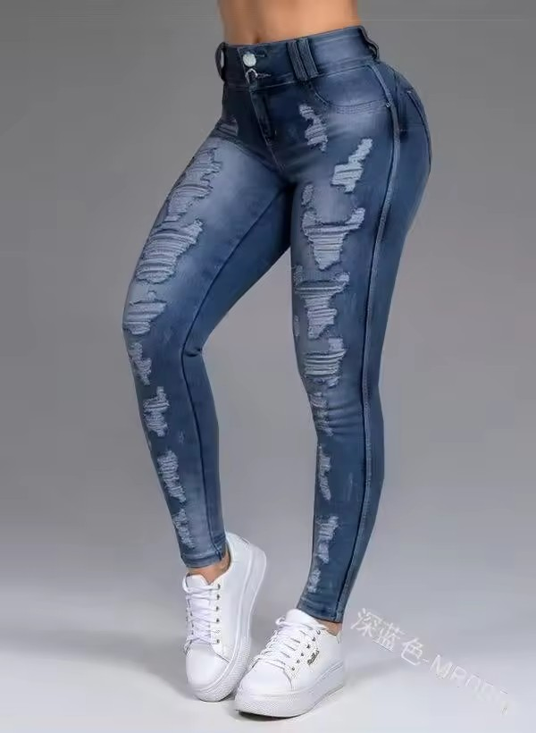 Jeans lápis justos sexy casuais plus size femininos elásticos e respiráveis por atacado