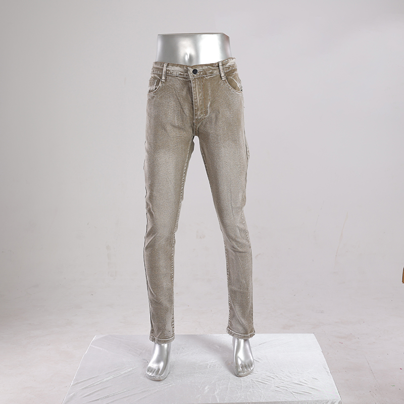 Jeans retos de cinco bolsos em denim marrom de cintura baixa e desbotado para homens