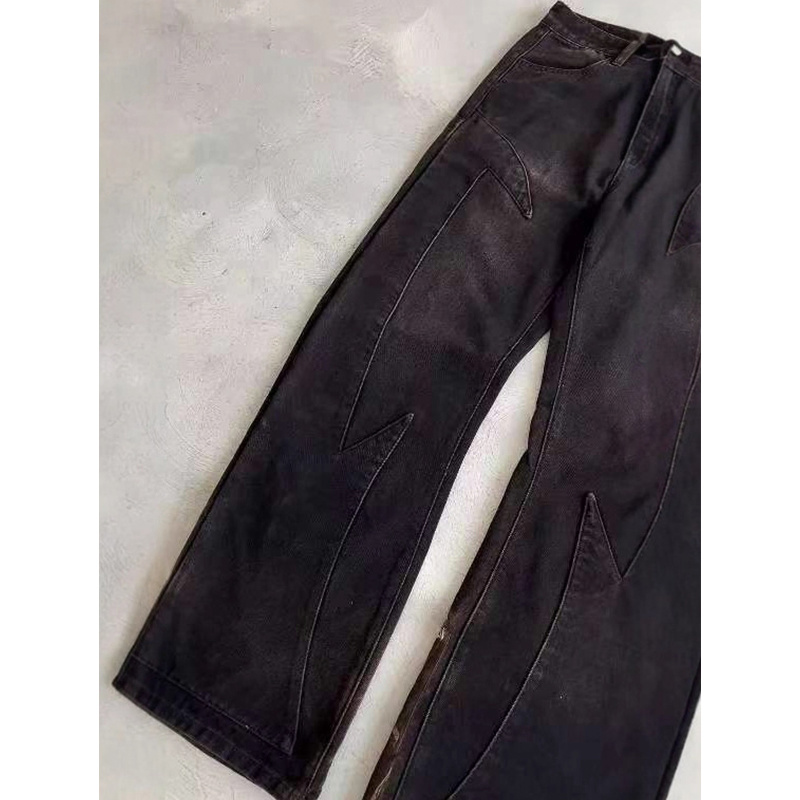 Calças jeans masculinas de denim pretas, oversized, de perna reta, acid washed, vintage, com impressão digital, atacado de alta qualidade