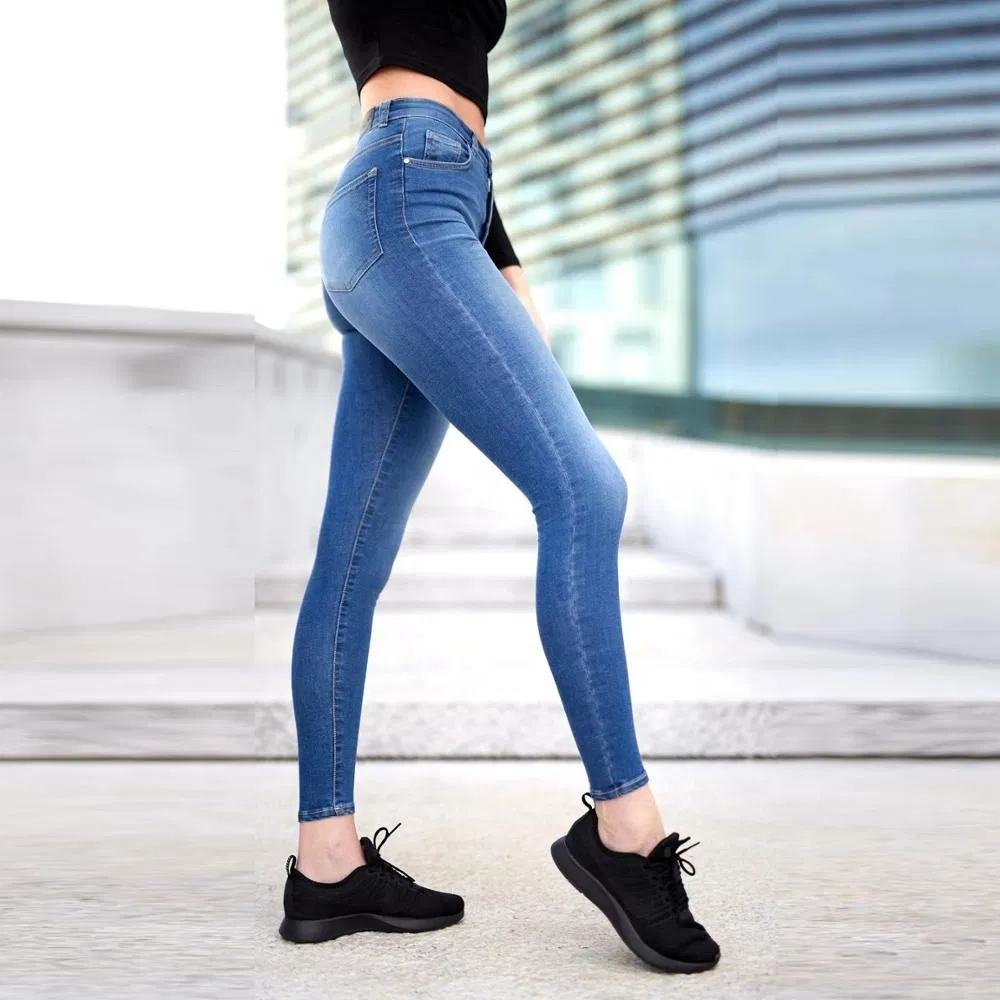 Calças jeans skinny de cintura alta e ajuste slim para mulheres