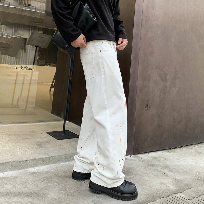 Calça de Algodão Fashion Vintage com Gradiente, Barra Larga e Corte Flare, Estilo Hip Hop Suave, Jeans Premium