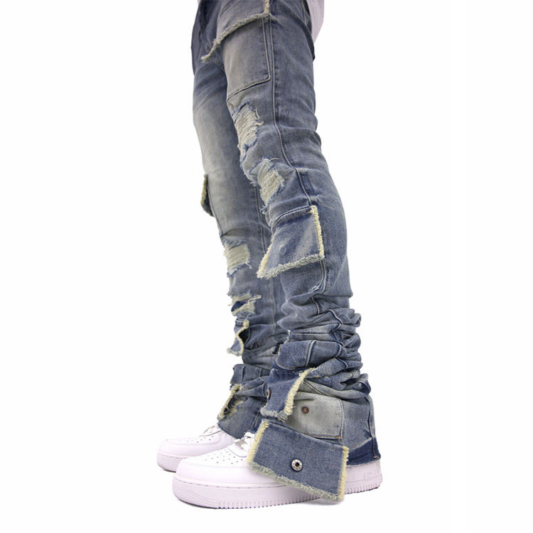 Fábrica de Atacado Personalizada Calças Jeans Skinny Masculinas Desgastadas Rasgadas Moda Homme Calças Jeans Designer Masculinas com Logo