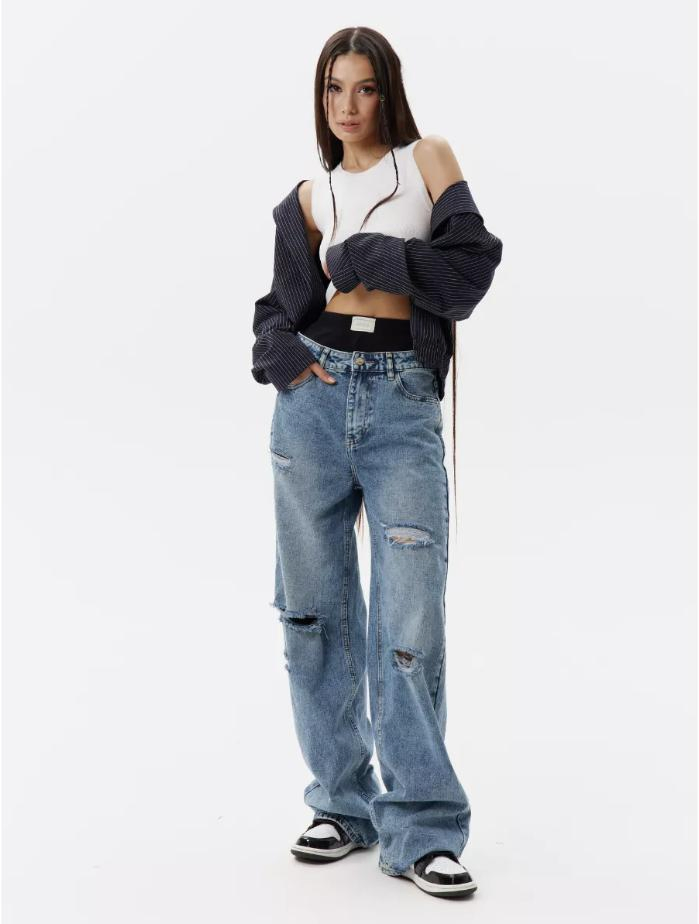 Jeans femininos novos de qualidade, de cintura baixa e sem elasticidade, jeans claros ajustados