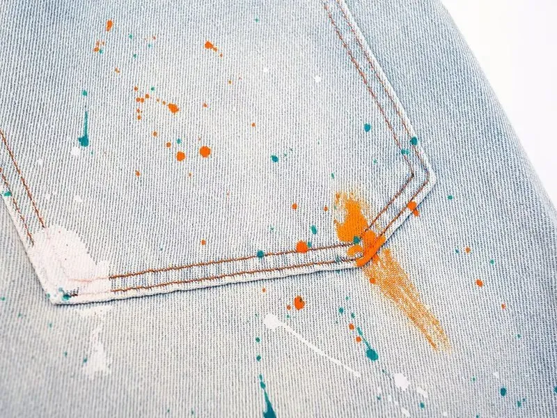 Calças de Tecido Splash-Ink de Hip Hop Retro Americana para Homens, Soltas, Retas e Micro Flare