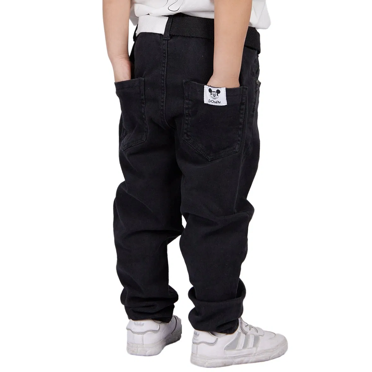 Cintura Personalizada Preta Reta Stretch Conforto Calças Infantis Meninos Jeans