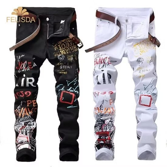 Calças Masculinas de Moda Vintage Lavadas Cor Preta Stretch Jeans Amir Atacado Slim Fit Skinny Calças Reto Largas Denim Casuais para Homens