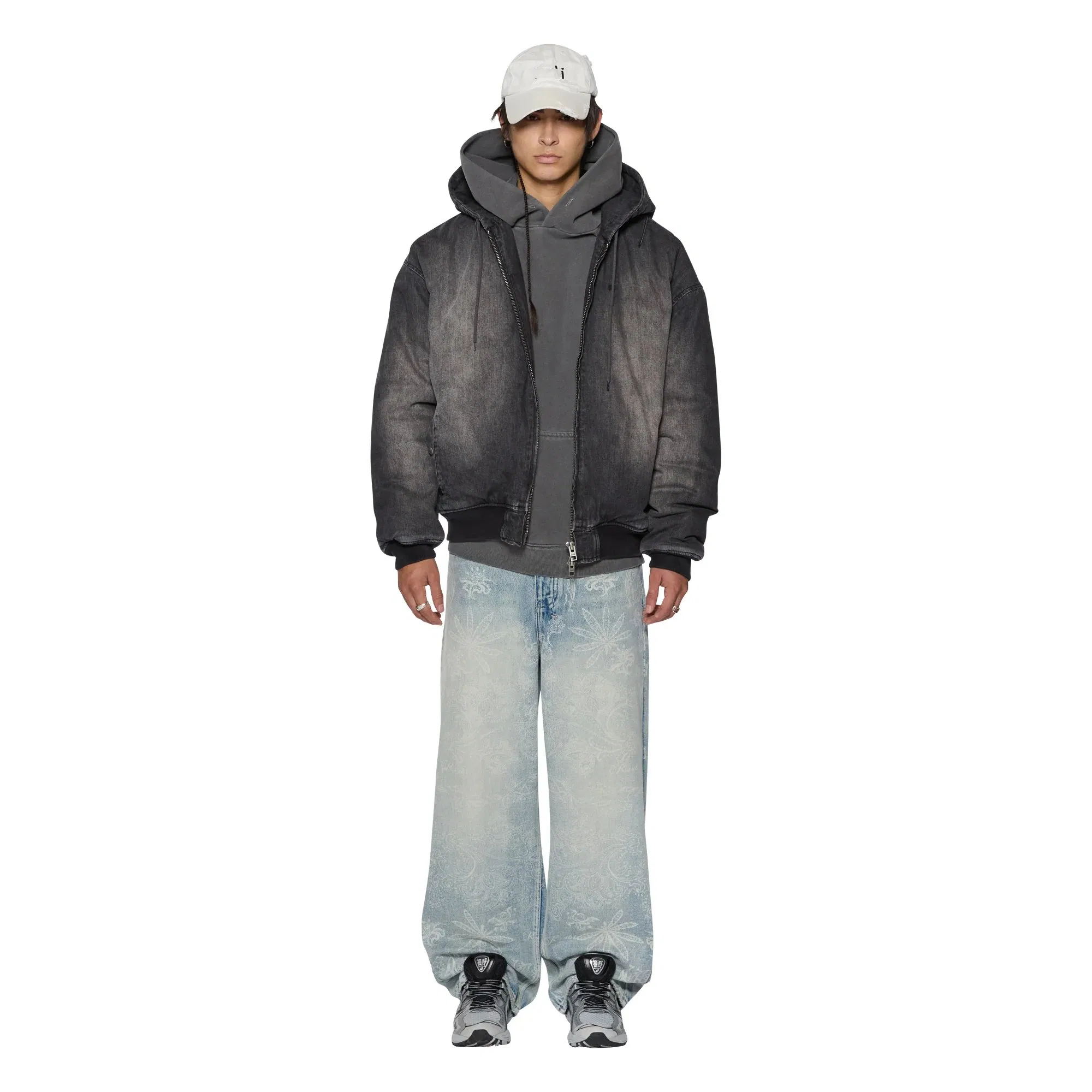 Fábrica de Roupas Jeans Lavados Personalizados para Homens Estilo Streetwear com Impressão em Todo o Corpo