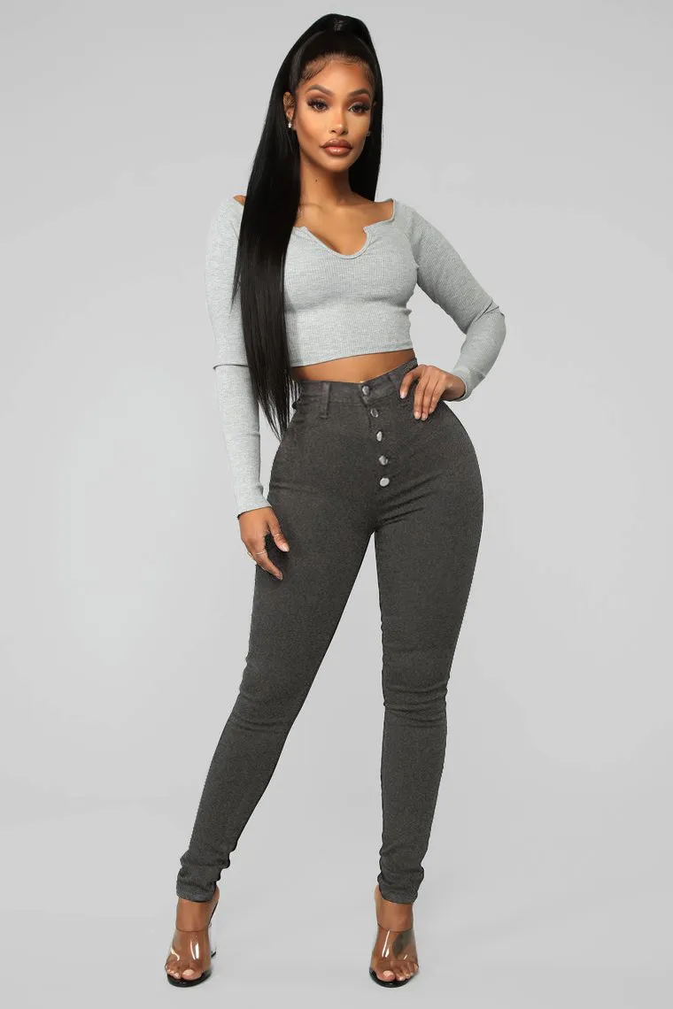 Calças de Jeans Lápis de Cintura Alta Elástica para Mulheres