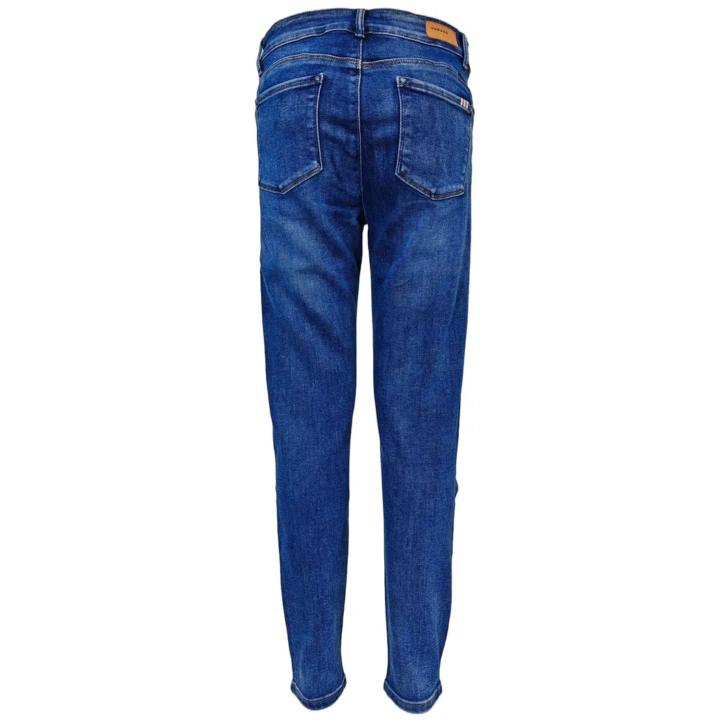Calças Jeans Skinny Femininas Azul Escuro Clássicas de Cintura Alta Ajustadas em Denim