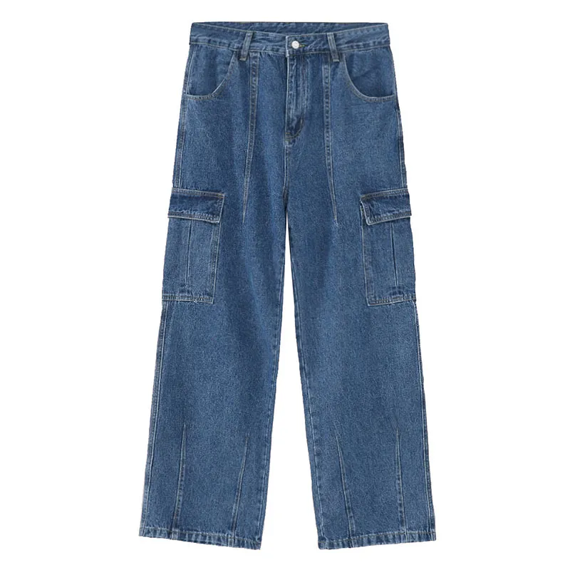 Homens Moda Vintage Atacado Casual Jeans Cargo Azul Largura de Algodão Lavado