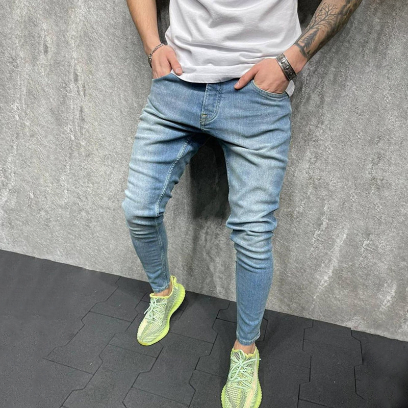 Calças skinny casuais de alta qualidade para homens, jeans de alta elasticidade, lavagem de negócios, jeans de denim para homens