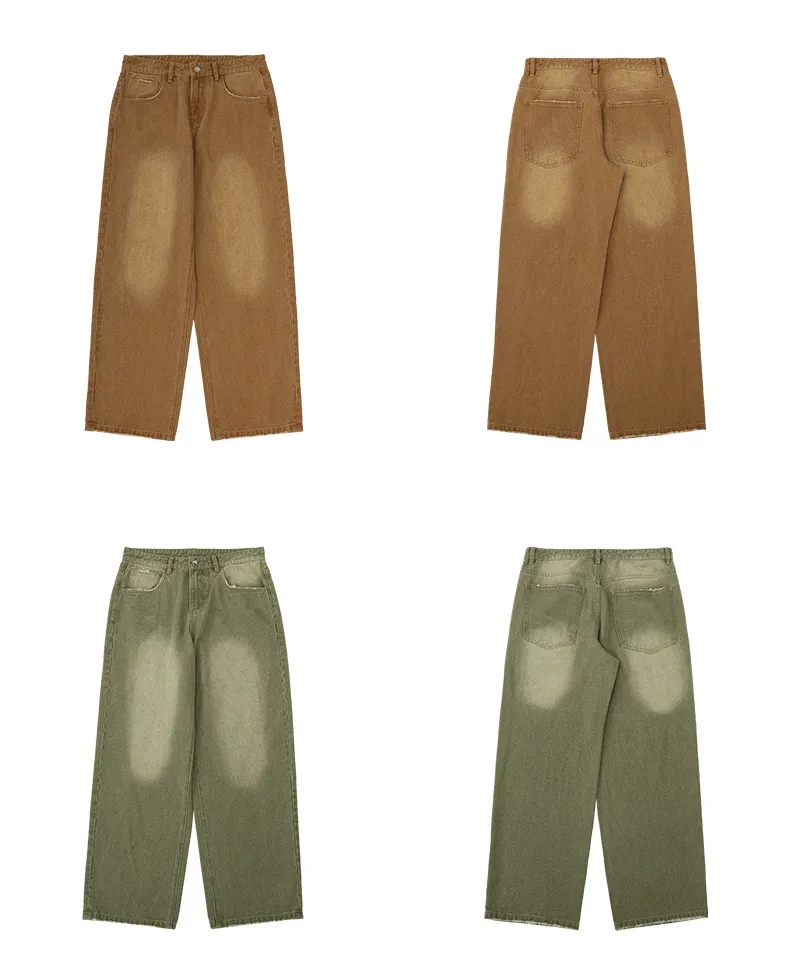 Jeans de Largura Solta com Pernas Largas Lavados à Água Vintage