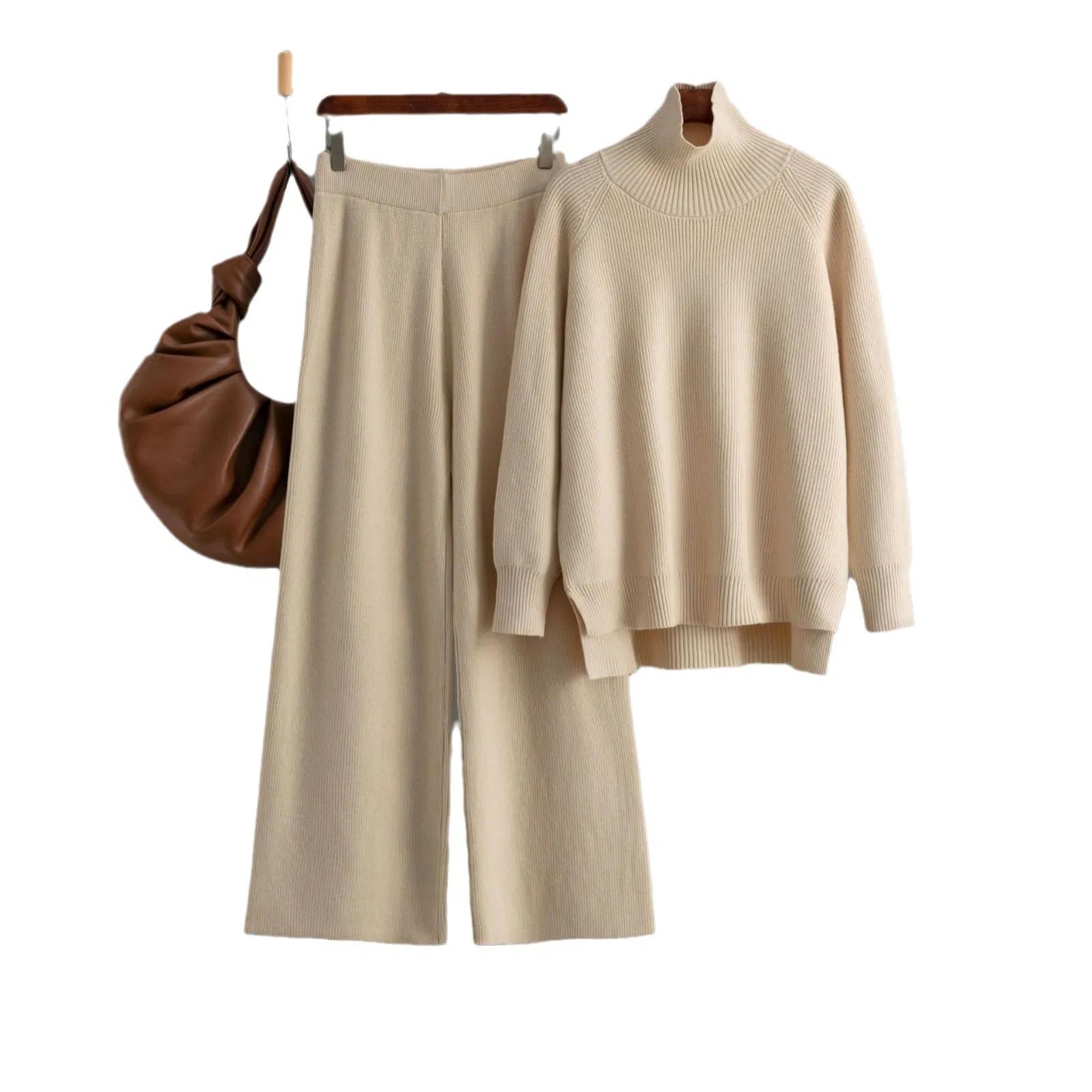 Atacado 2025 Outono Nova Era Reduzindo Casual Calças Largas Moda Suéter Tricotado Solto Conjunto Feminino