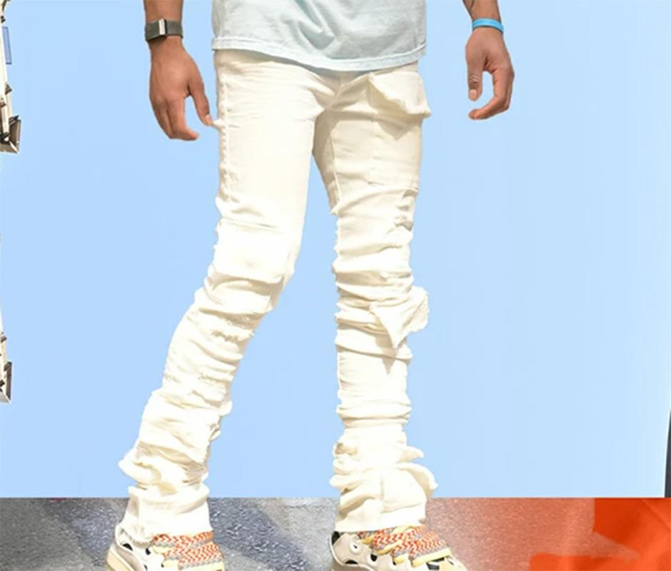 Jeans Slim Fit OEM Atacado Masculino Cintura Média Moda Jeans Empilhados de Alta Qualidade Calças Masculinas Jeans