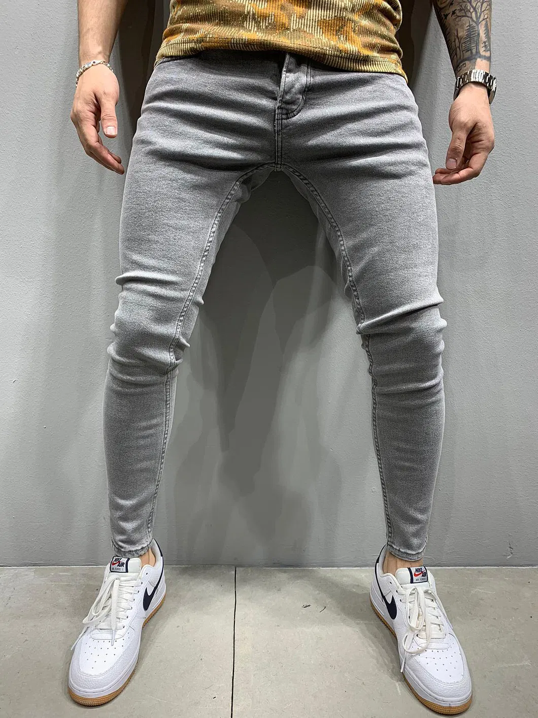 Calças Slim Fit Rasgadas para Homens Jeans Skinny Desgastados Jeans Stretch para Homens