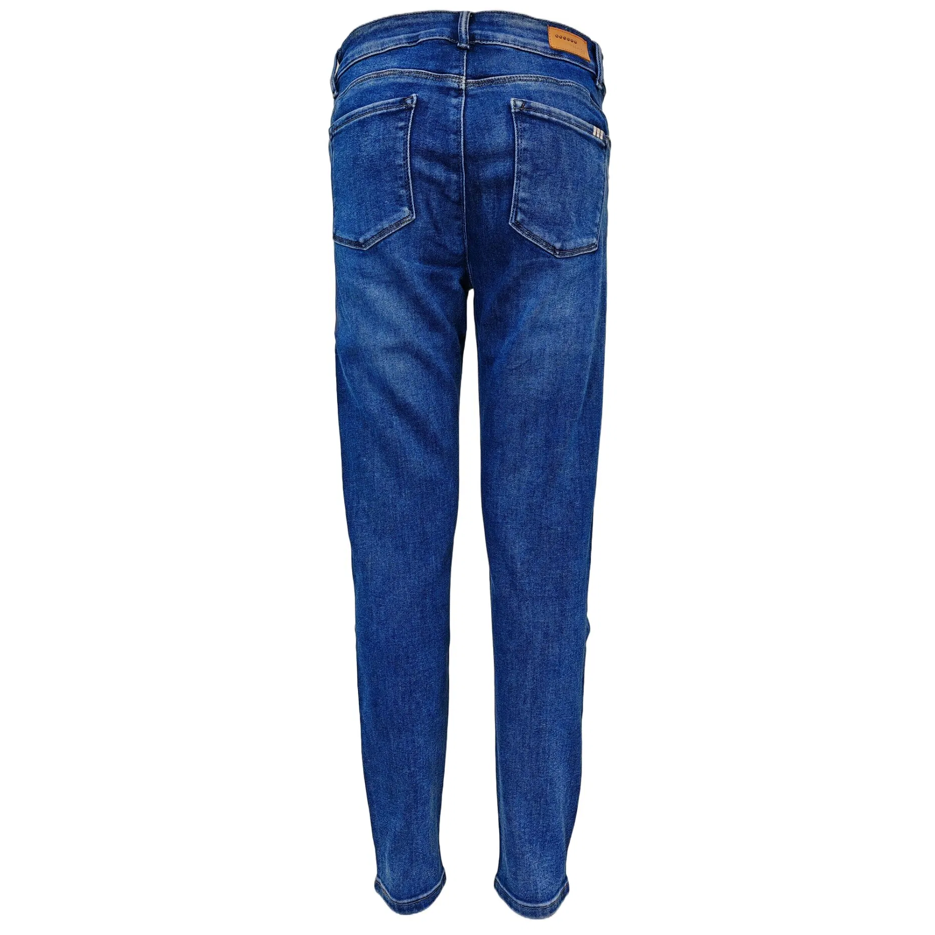Calças Jeans Skinny Femininas Azul Escuro Clássicas de Cintura Alta Ajustadas em Denim