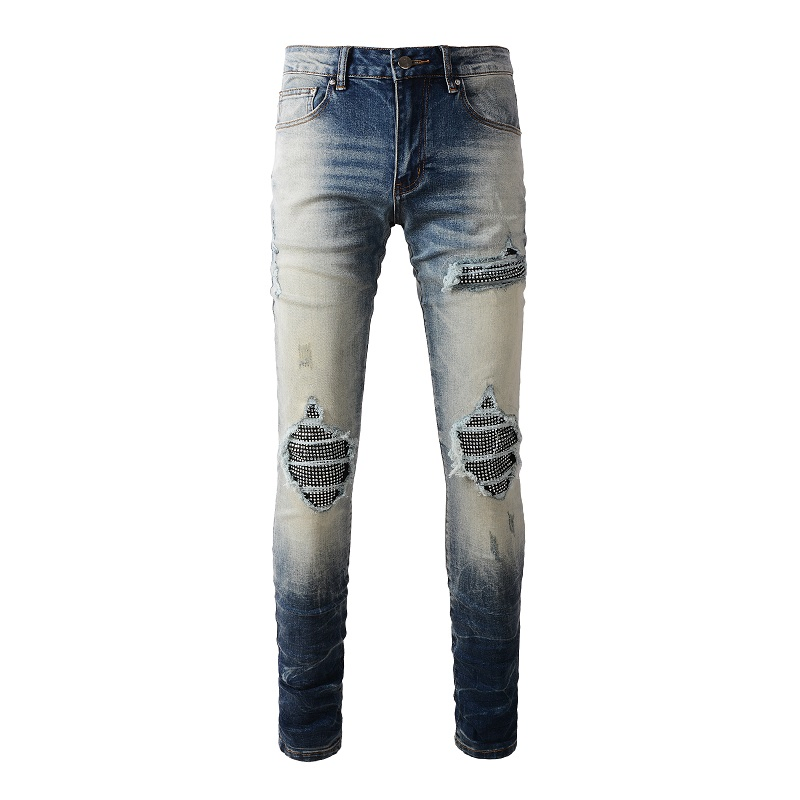 Calças Jeans Slim com Design Novo para Homens, Personalizadas com Logo da Fábrica, Jeans de Denim com Bordado e Efeito Desgastado