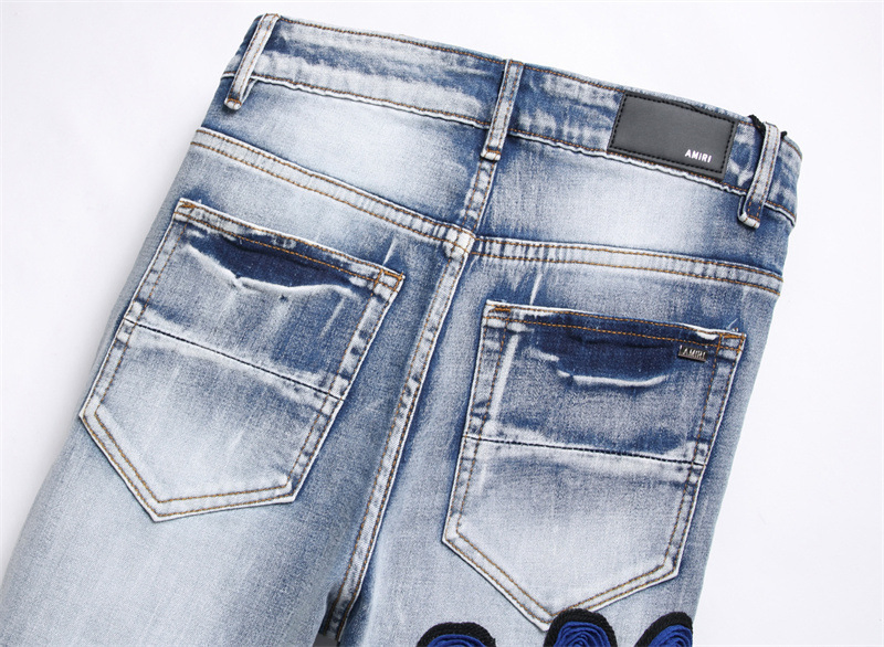 Calças masculinas jeans azul claro, tendência de pornografia, elástico, slim, moda, calças masculinas Amir