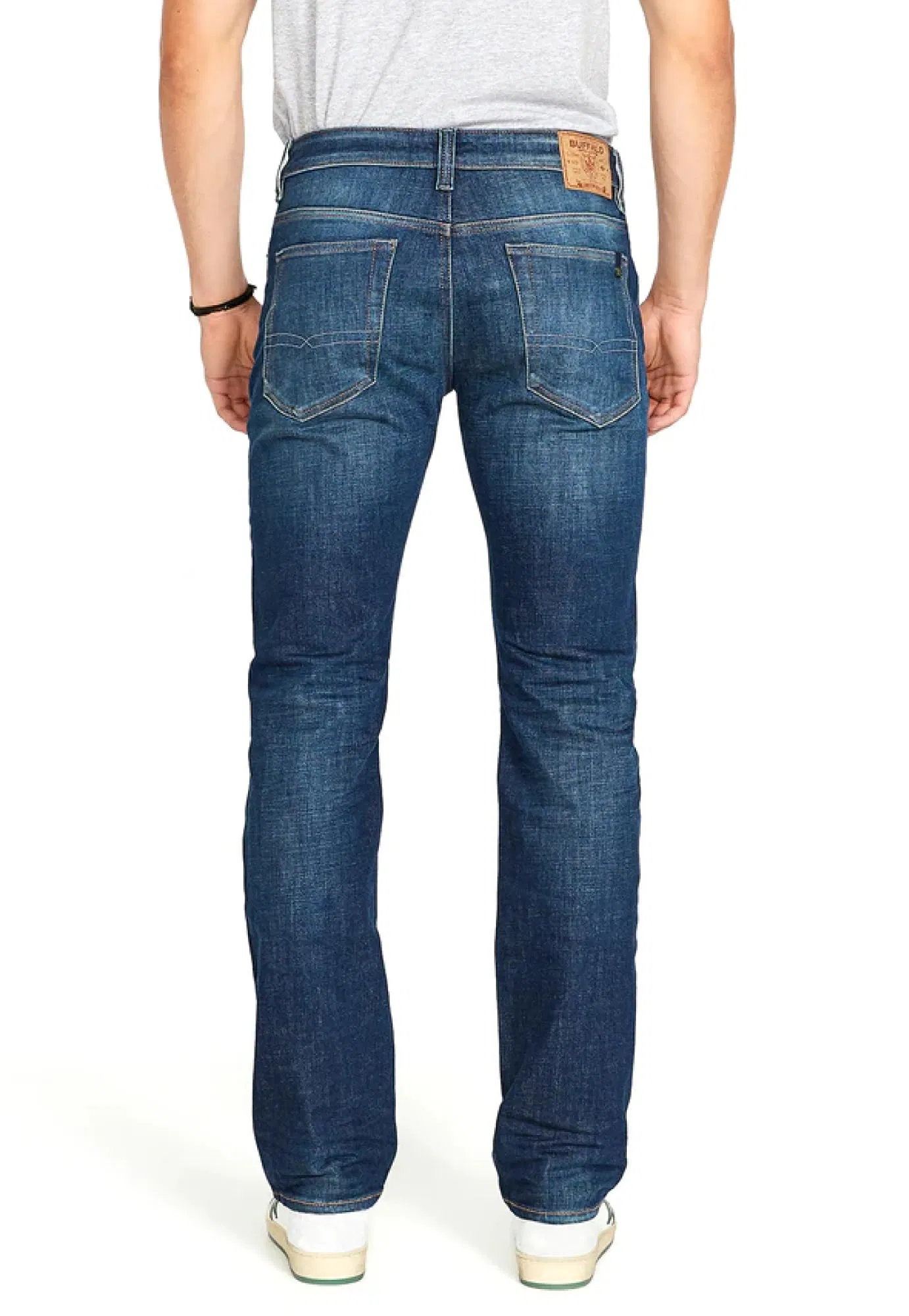Calças Jeans Masculinas Reta Desgastadas de Algodão com Cintura Média, Ajuste Regular, Estilo Casual, Calças Jeans Slim Fit de Algodão com Stretch
