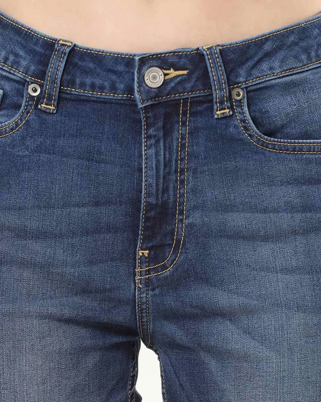 Calças de Jeans de Denim Stretch para Mulheres com Cintura Média