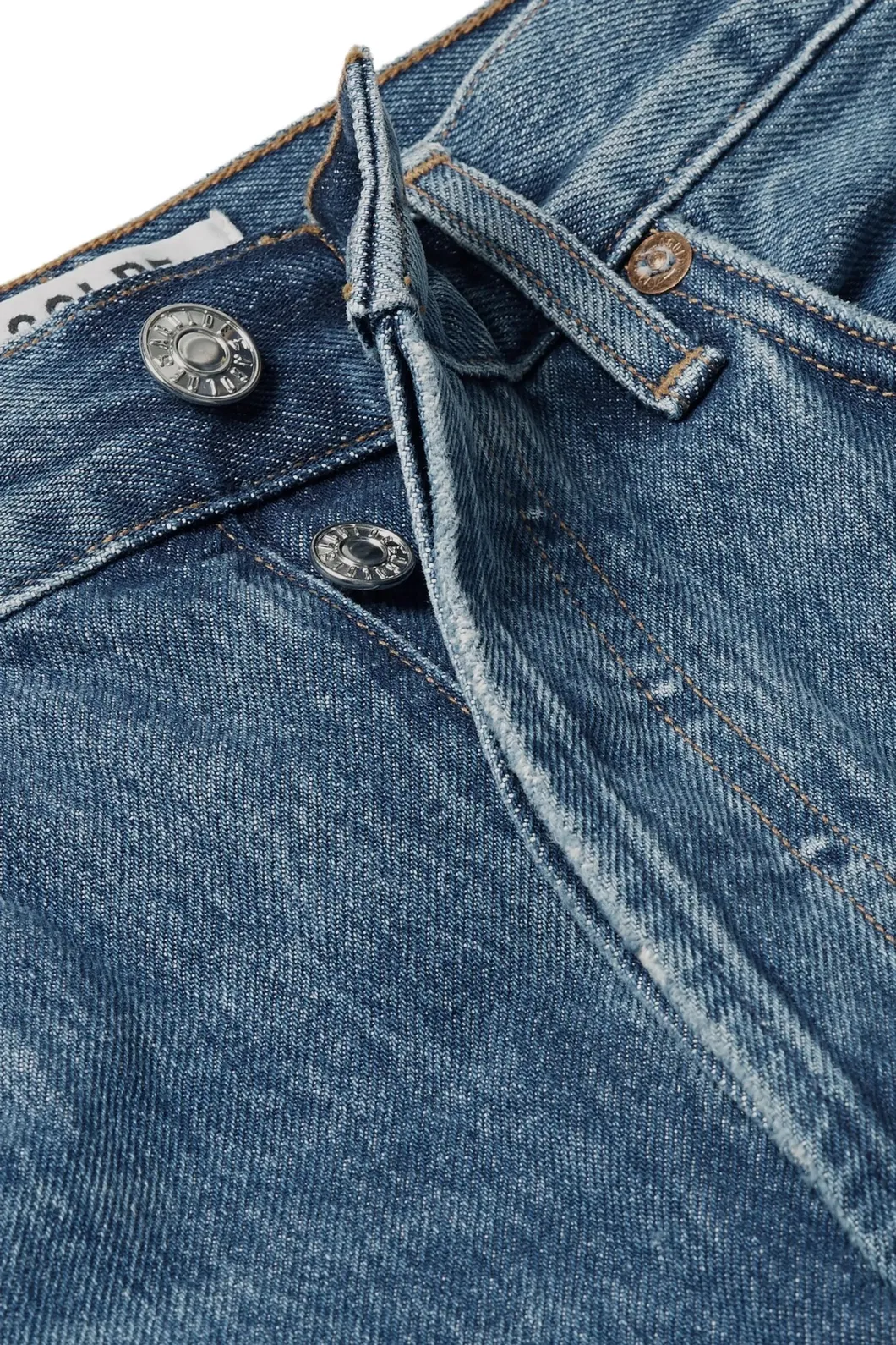 Calças de denim azul médio femininas com corte relaxado