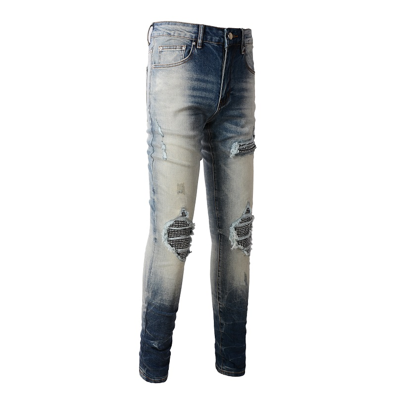 Calças Jeans Slim com Design Novo para Homens, Personalizadas com Logo da Fábrica, Jeans de Denim com Bordado e Efeito Desgastado