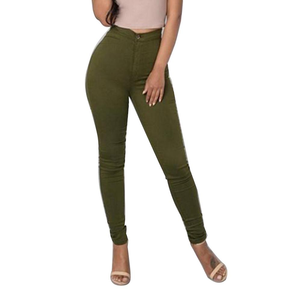 Calças Skinny Femininas Cor Doce Slim Stretch Pernas Básicas Casuais Calças Femininas Jeans de Cintura Alta
