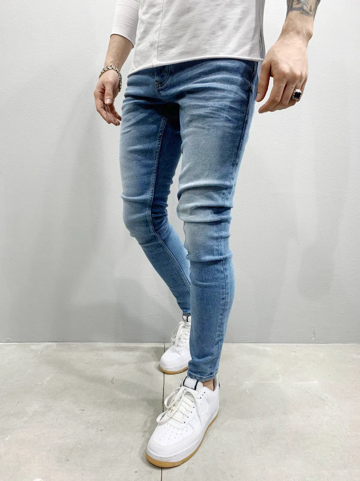 Calças Slim Fit Rasgadas para Homens Jeans Skinny Desgastados Jeans Stretch para Homens