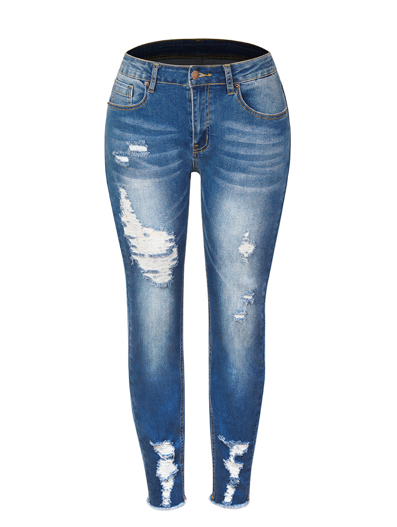 Novas Calças Jeans de Lápis para Mulheres com Cintura Média e Alta Elasticidade da Amazon Fashion, Jeans Rasgados