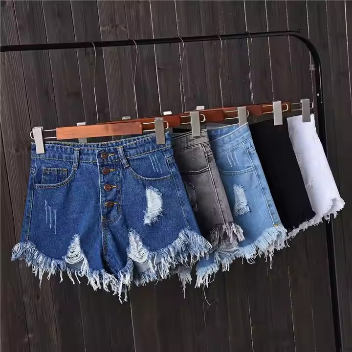 Shorts Casuais de Denim Femininos de Cintura Alta Retro Artificial com Ajuste Slim