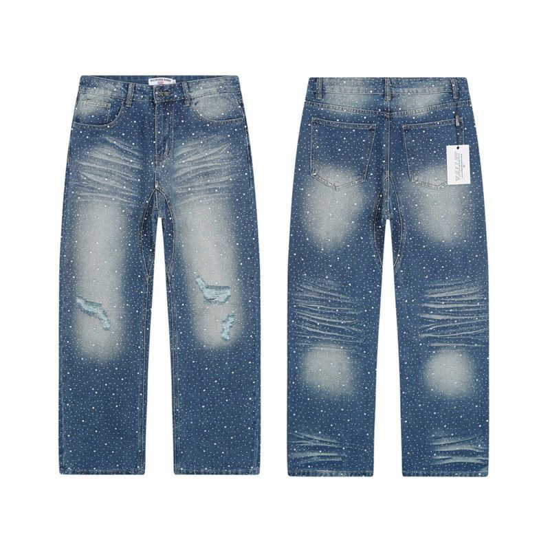Calças de Denim Lavadas Vintage Vale Forever com Estilo de Rua Retrô