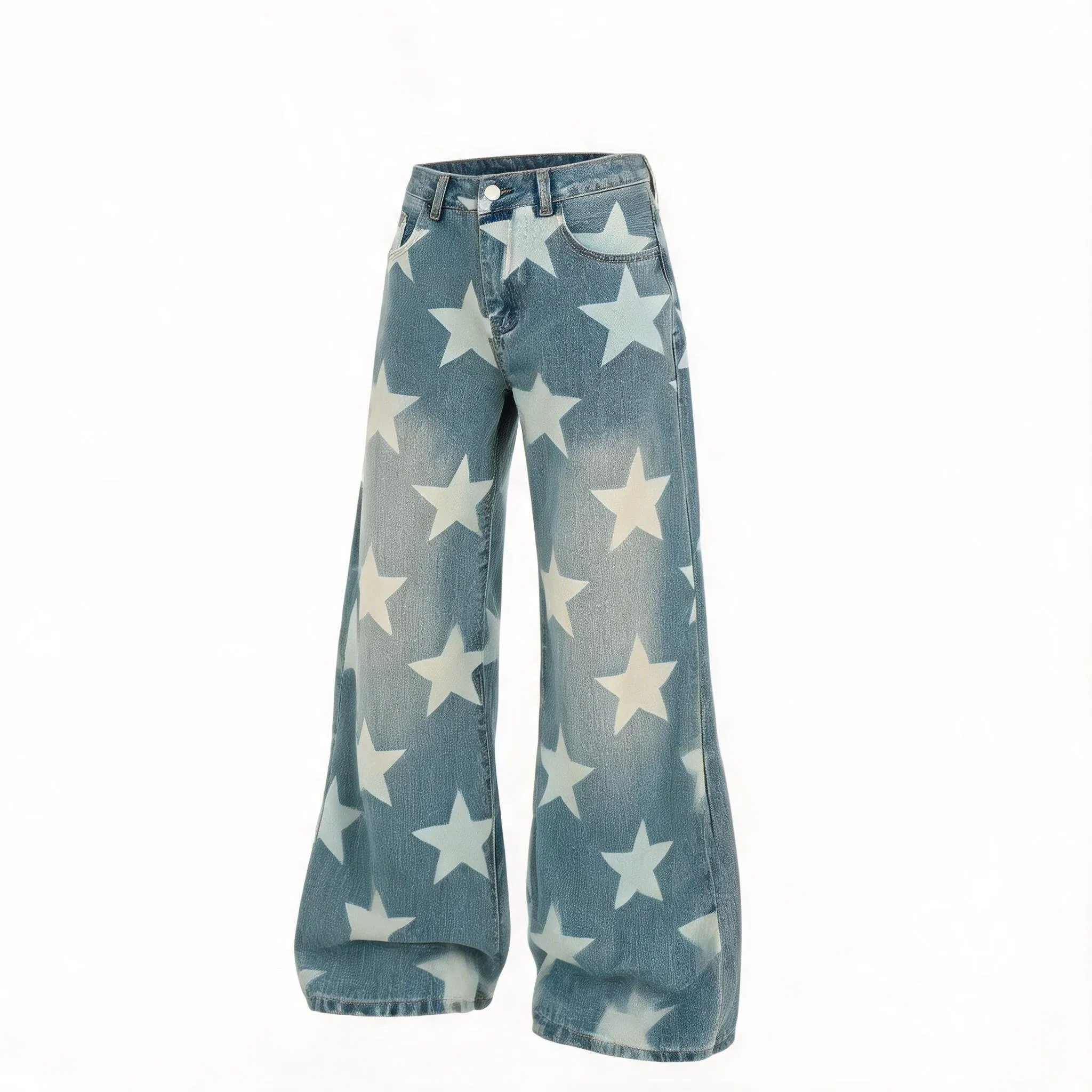 Fabricante de Jeans Masculinos Personalizados por Atacado, Flare Empilhado, Lavagem Escura, Denim Stretch, Estampa de Grafite, Lavagem Ecológica, Para Todas as Estações, Pedido de Teste, OEM, ODM, Logotipo Personalizado