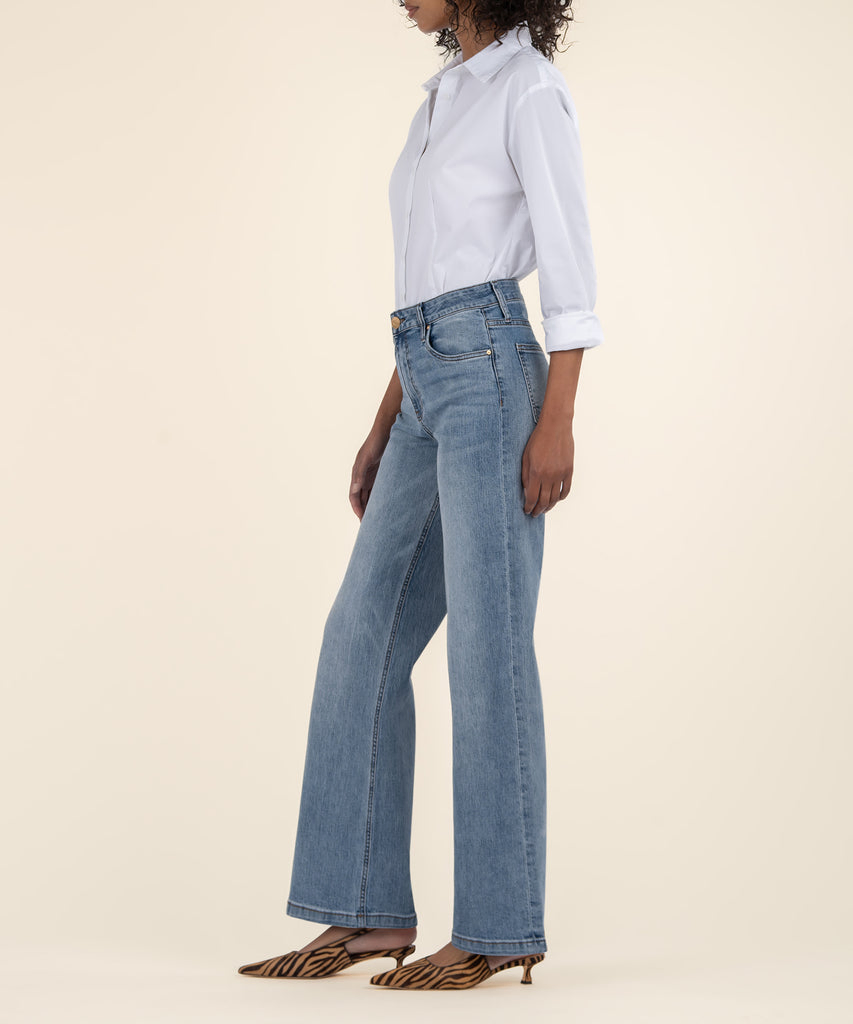 Calças de Denim Lavadas Slim e Estilosas para Mulheres com Cintura Alta