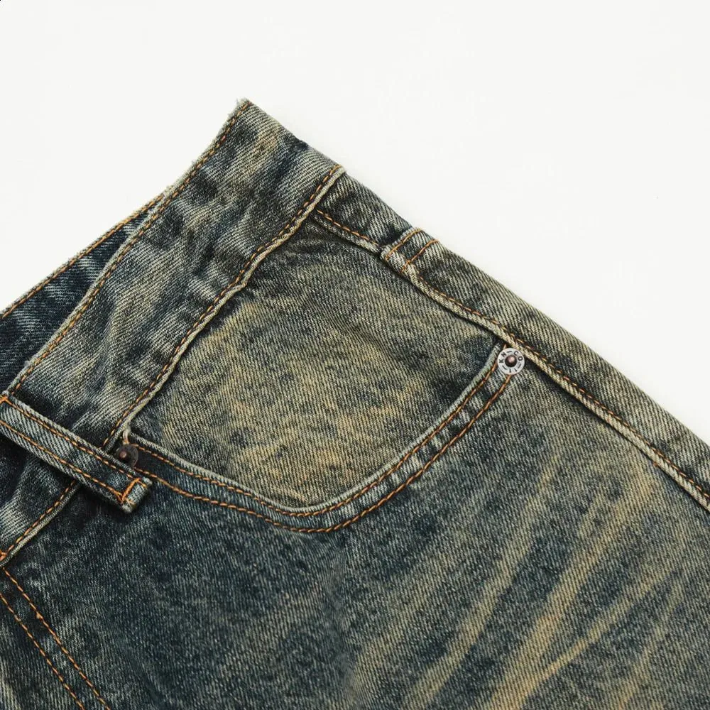 Y2K Calças Jeans Baggy Vintage Azul Desgastadas para Homens - Calças Casuais de Perna Reta para Outono Inverno - Calças de Denim Largadas 240911
